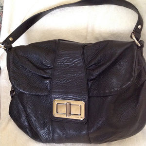 Furla Wally Black Leather Turnlock Shoulder Bag
